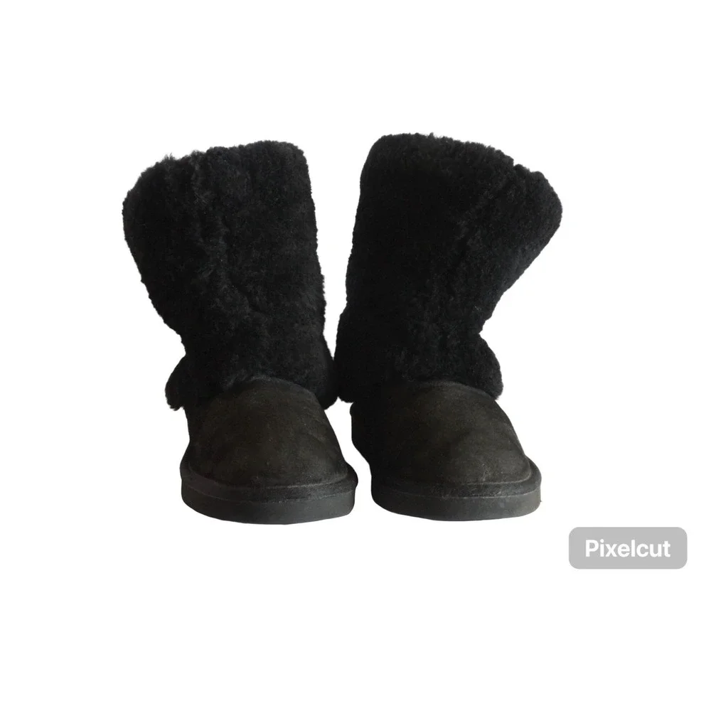 UGG Patten 1006794 Women's Snow Boots 7 Black Suede Sheepskin Pull On Boots